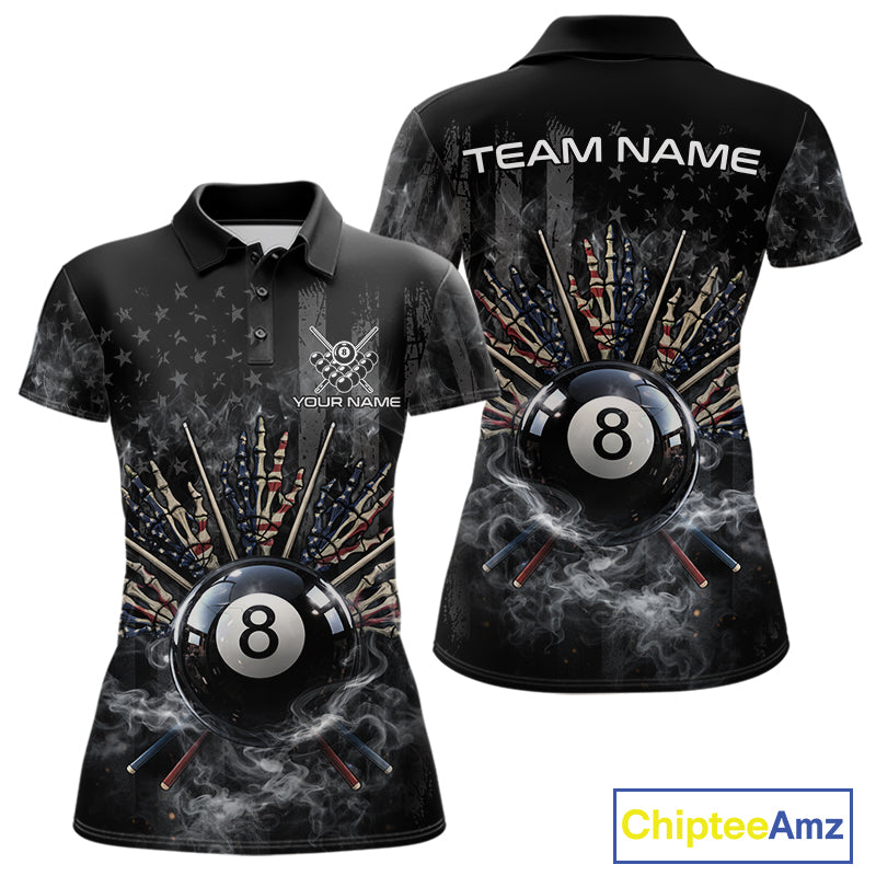 US Flag Grey Smoke Skull Bone 8 Ball Women Billiards Shirt Personalized Pool Balls Billiard Team Names NYN2688