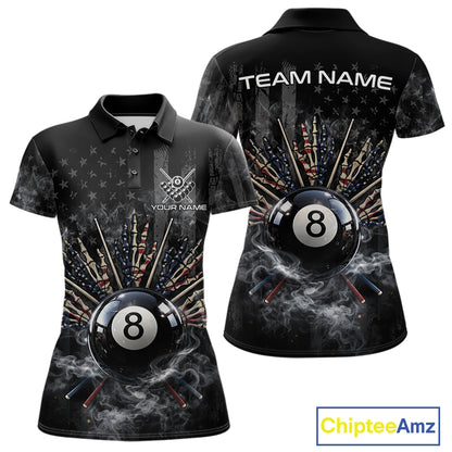 US Flag Grey Smoke Skull Bone 8 Ball Women Billiards Shirt Personalized Pool Balls Billiard Team Names NYN2688