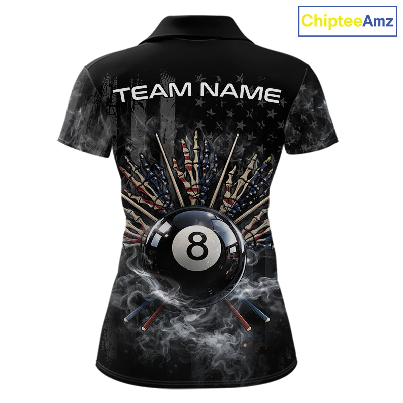 US Flag Grey Smoke Skull Bone 8 Ball Women Billiards Shirt Personalized Pool Balls Billiard Team Names NYN2688
