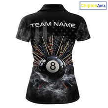 Load image into Gallery viewer, US Flag Grey Smoke Skull Bone 8 Ball Women Billiards Shirt Personalized Pool Balls Billiard Team Names NYN2688