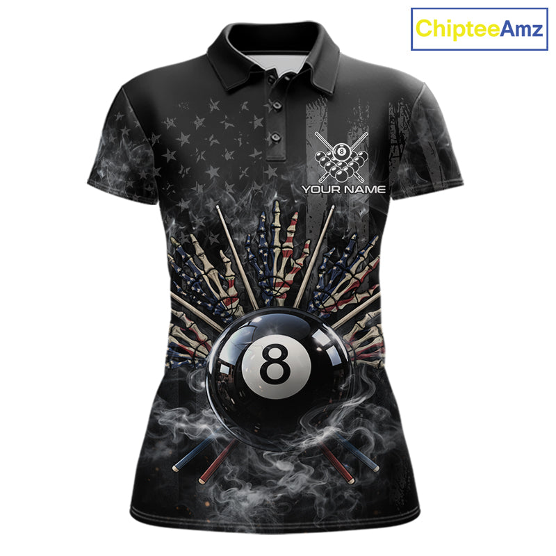 US Flag Grey Smoke Skull Bone 8 Ball Women Billiards Shirt Personalized Pool Balls Billiard Team Names NYN2688
