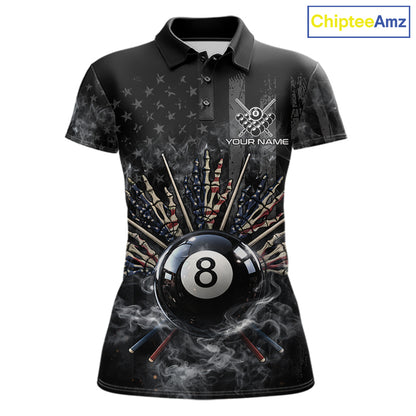 US Flag Grey Smoke Skull Bone 8 Ball Women Billiards Shirt Personalized Pool Balls Billiard Team Names NYN2688