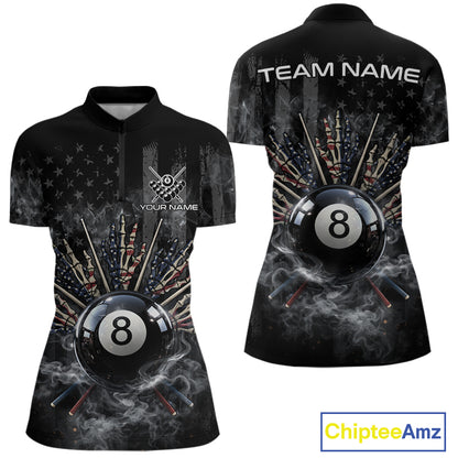 US Flag Grey Smoke Skull Bone 8 Ball Women Billiards Shirt Personalized Pool Balls Billiard Team Names NYN2688