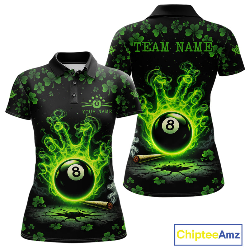 St Patrick's Day Green Smokes Hand Ball 8 Billiards Pool Shirt For Women Personalized Billiard Team Names NYN2694