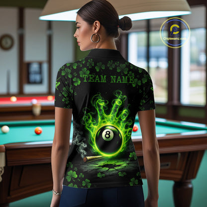 St Patrick's Day Green Smokes Hand Ball 8 Billiards Pool Shirt For Women Personalized Billiard Team Names NYN2694