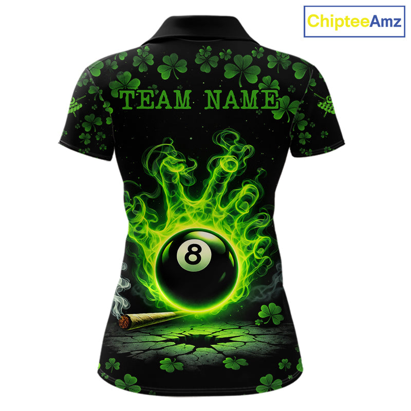 St Patrick's Day Green Smokes Hand Ball 8 Billiards Pool Shirt For Women Personalized Billiard Team Names NYN2694