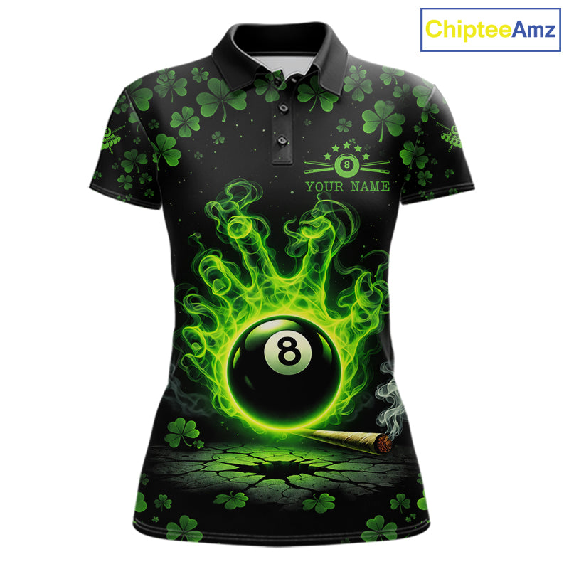 St Patrick's Day Green Smokes Hand Ball 8 Billiards Pool Shirt For Women Personalized Billiard Team Names NYN2694