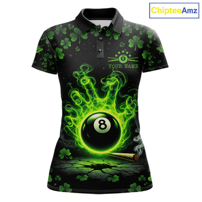 St Patrick's Day Green Smokes Hand Ball 8 Billiards Pool Shirt For Women Personalized Billiard Team Names NYN2694
