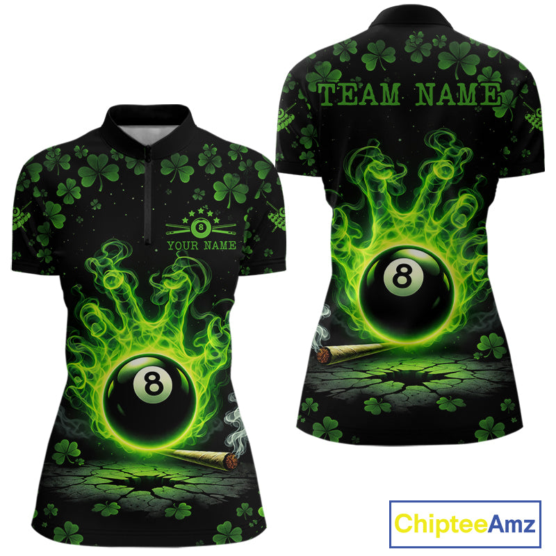 St Patrick's Day Green Smokes Hand Ball 8 Billiards Pool Shirt For Women Personalized Billiard Team Names NYN2694