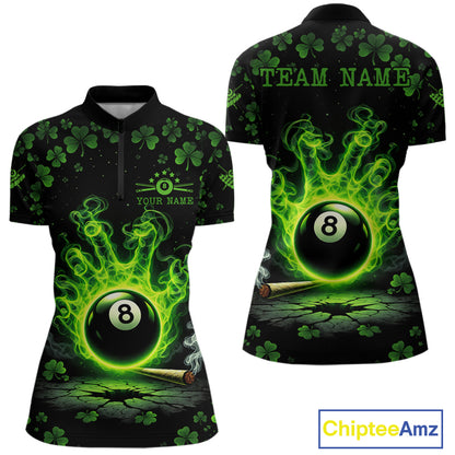 St Patrick's Day Green Smokes Hand Ball 8 Billiards Pool Shirt For Women Personalized Billiard Team Names NYN2694