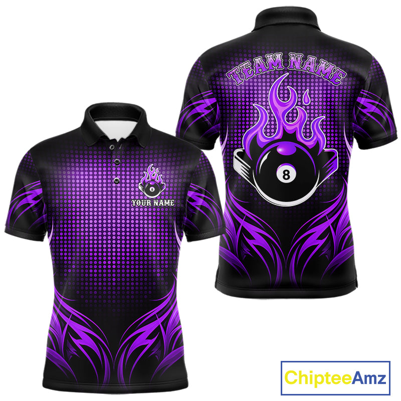Custom Purple Flaming 8 Ball Billiard Shirts For Men Billiard League Billiard Team Shirts NYN2848