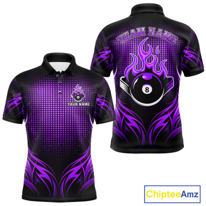 Custom Purple Flaming 8 Ball Billiard Shirts For Men Billiard League Billiard Team Shirts NYN2848