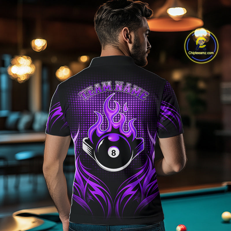 Custom Purple Flaming 8 Ball Billiard Shirts For Men Billiard League Billiard Team Shirts NYN2848
