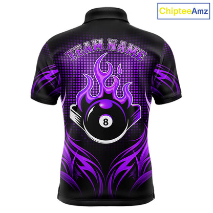 Custom Purple Flaming 8 Ball Billiard Shirts For Men Billiard League Billiard Team Shirts NYN2848