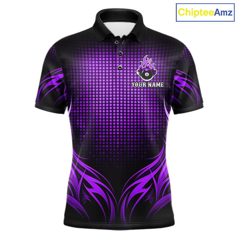 Custom Purple Flaming 8 Ball Billiard Shirts For Men Billiard League Billiard Team Shirts NYN2848