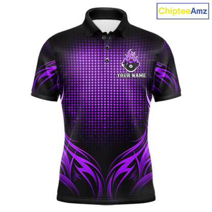Custom Purple Flaming 8 Ball Billiard Shirts For Men Billiard League Billiard Team Shirts NYN2848