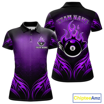 Custom Purple Flaming 8 Ball Billiard Shirts For Women Billiard League Billiard Team Shirts NYN2848
