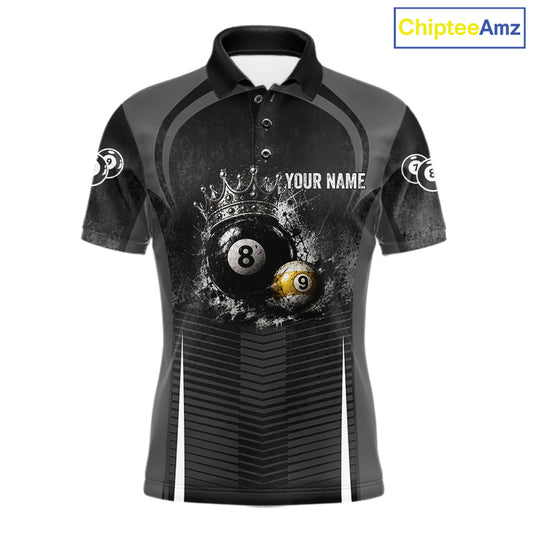 Personalized Grunge Crown 8 Ball & 9 Ball Billiard Pool Shirt For Men Custom Billiard Team Jersey NYN3216