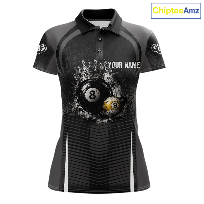 Personalized Grunge Crown 8 Ball & 9 Ball Billiard Pool Shirt For Women Custom Billiard Team Jersey NYN3216