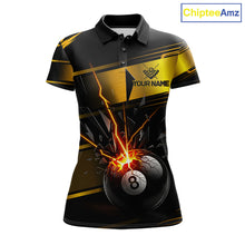 Load image into Gallery viewer, Thunder Cracked 8 Ball Billiard Shirt For Women Custom Black And Gold Billiard Pool Team Jersey NYN3224