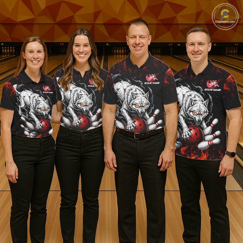 Fire Flame Funny Wolf Bowling Ball Jersey For Men Personalized Bowling Team Shirts | Red NYN3226