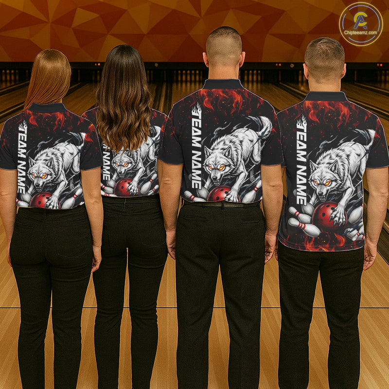 Fire Flame Funny Wolf Bowling Ball Jersey For Men Personalized Bowling Team Shirts | Red NYN3226