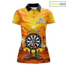 Load image into Gallery viewer, Beer and Dartboard Desert funny women's dart polo shirt custom dart team uniform, personalized dart jersey, dart league shirt, tournament apparel
