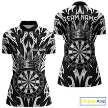 Load image into Gallery viewer, Black and White Tribal Crown Dartboard women's quarter zip dart shirt custom dart team jersey, tournament apparel