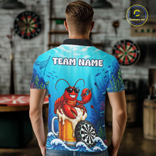Load image into Gallery viewer, Male dart player wearing Lobster Beer dart team jersey at dart league event and tournament competition