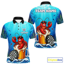 Load image into Gallery viewer, Funny Ocean Lobster Beer men's dart polo shirt custom dart team jersey, tournament dart apparel, personalized dart uniform