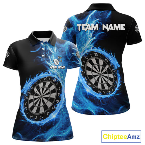 Custom Black-Blue Dragon Lightning Dartboard Dart Women Polo Jerseys Dart Team Shirt NYN1688