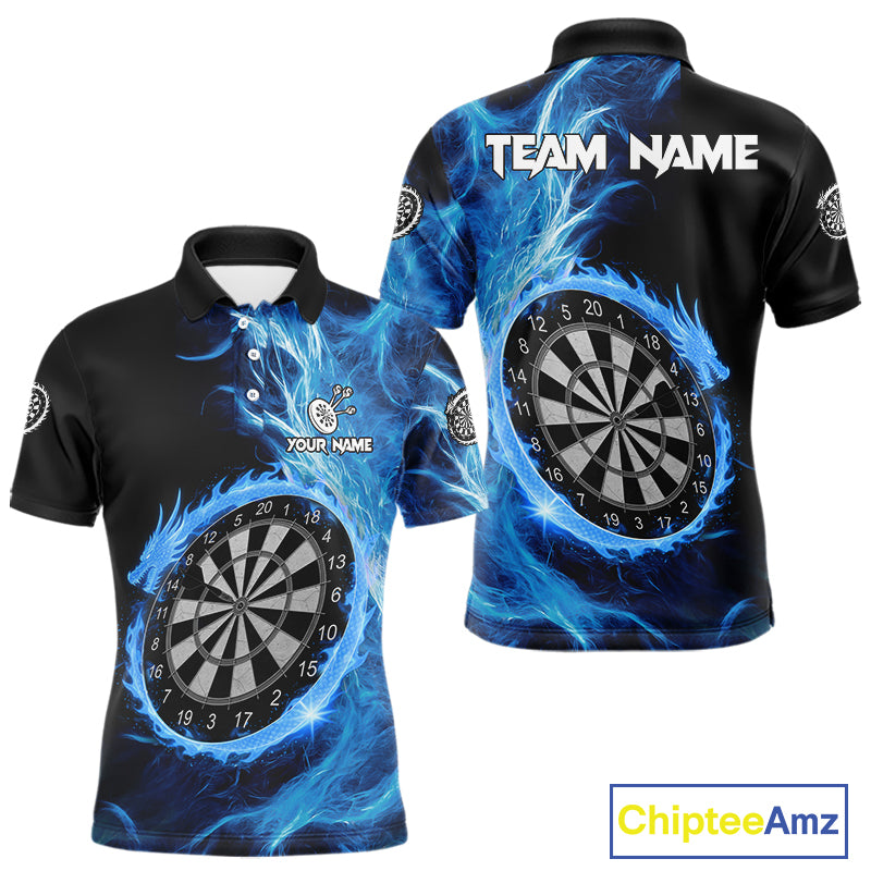 Custom Black-Blue Dragon Lightning Dartboard Dart Men Polo Jerseys Dart Team Shirt NYN1688