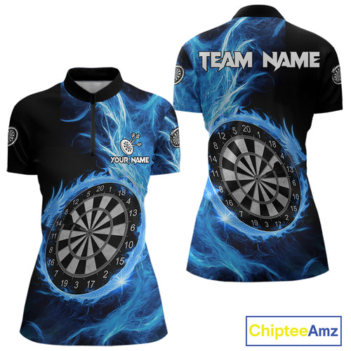 Custom Black-Blue Dragon Lightning Dartboard Dart Women 1/4-Zip Jerseys Dart Team Shirt NYN1688