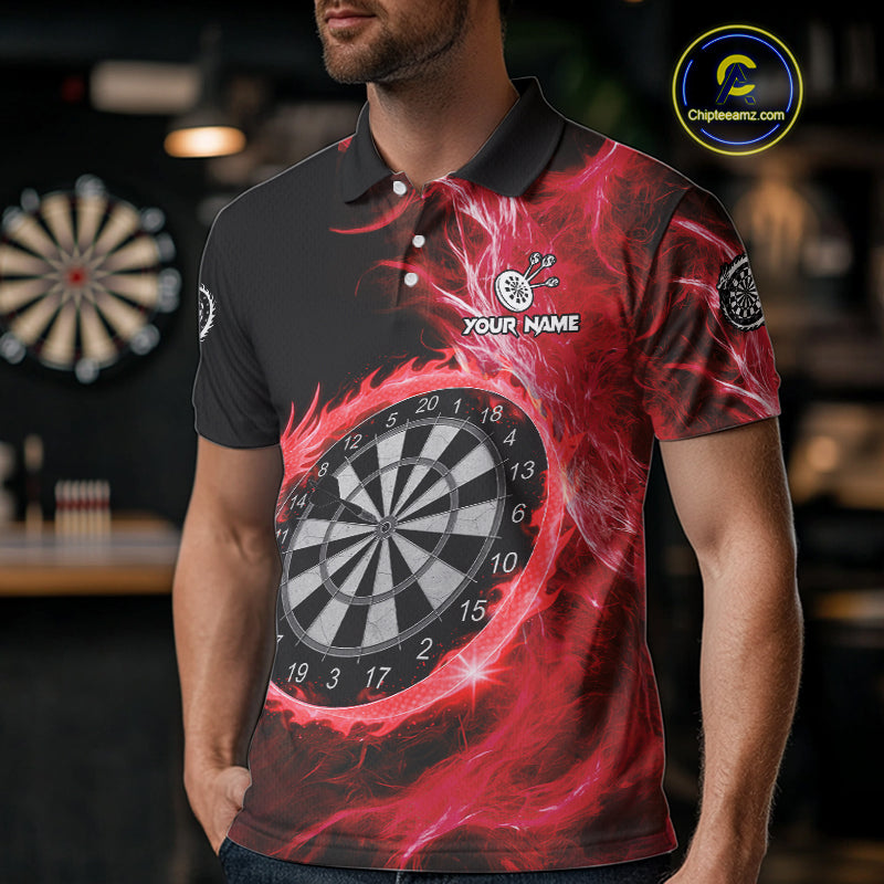 Custom Black-Red Dragon Lightning Dartboard Dart Men Polo Jerseys Dart Team Shirt NYN1689
