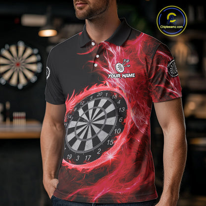 Custom Black-Red Dragon Lightning Dartboard Dart Men Polo Jerseys Dart Team Shirt NYN1689
