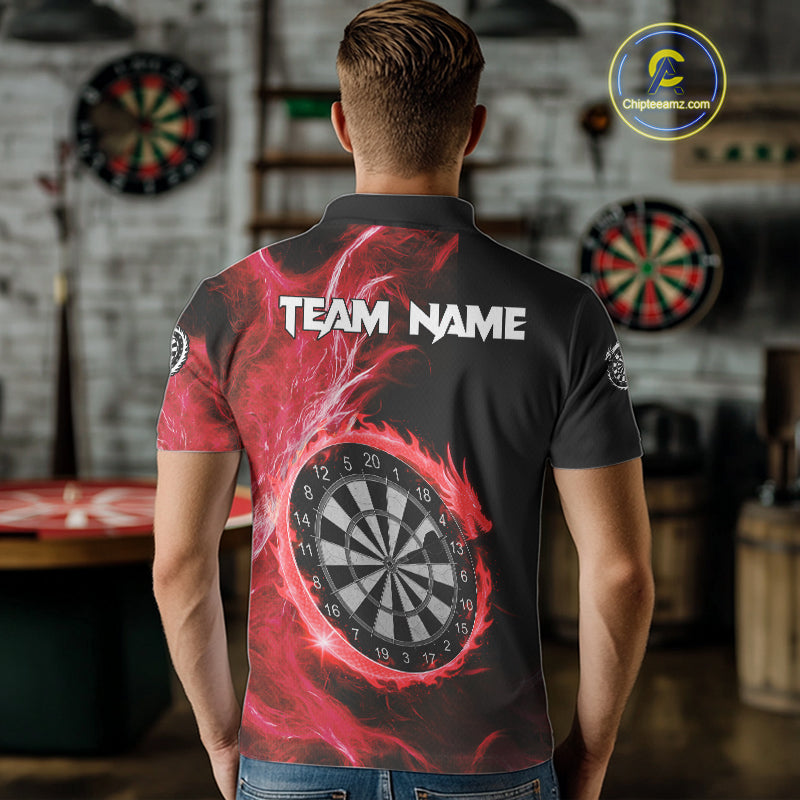 Custom Black-Red Dragon Lightning Dartboard Dart Men Polo Jerseys Dart Team Shirt NYN1689