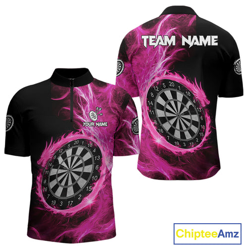 Custom Black-Pink Dragon Lightning Dartboard Dart Men 1/4-Zip Jerseys Dart Team Shirt NYN1690