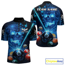 Load image into Gallery viewer, Blue Skull Thunder Pool 8 Ball Men's Billiard Polo &amp; 1/4-Zip Shirt Custom Billiards Team Apparel NYN2491