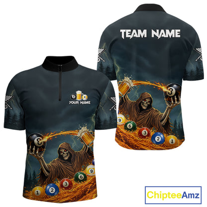 Funny Grim Reaper Play Beer & Pool 8 Ball Men's Billiard Team Shirt Custom Billiard Attire NYN2492
