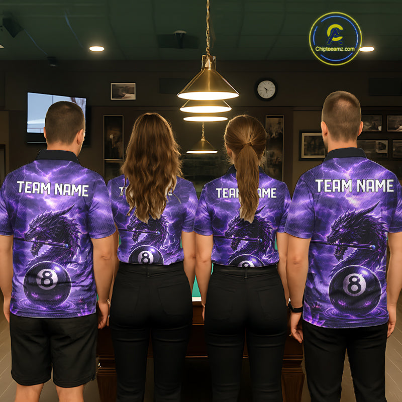 Dragon Thunder Purple Cue & Pool 8 Ball Women Billiard Shirt Custom Billiard Polo & 1/4-Zip Attire NYN2496