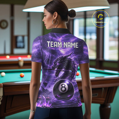 Dragon Thunder Purple Cue & Pool 8 Ball Women Billiard Shirt Custom Billiard Polo & 1/4-Zip Attire NYN2496