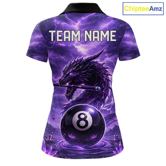 Dragon Thunder Purple Cue & Pool 8 Ball Women Billiard Shirt Custom Billiard Polo & 1/4-Zip Attire NYN2496