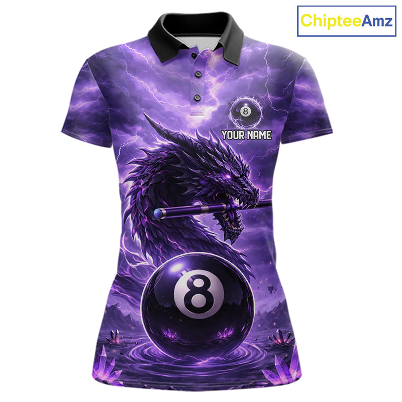 Dragon Thunder Purple Cue & Pool 8 Ball Women Billiard Shirt Custom Billiard Polo & 1/4-Zip Attire NYN2496