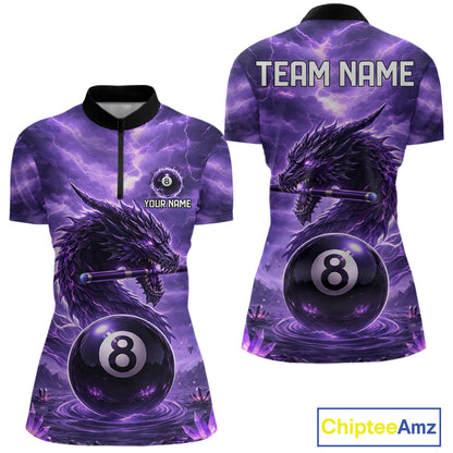 Dragon Thunder Purple Cue & Pool 8 Ball Women Billiard Shirt Custom Billiard Polo & 1/4-Zip Attire NYN2496