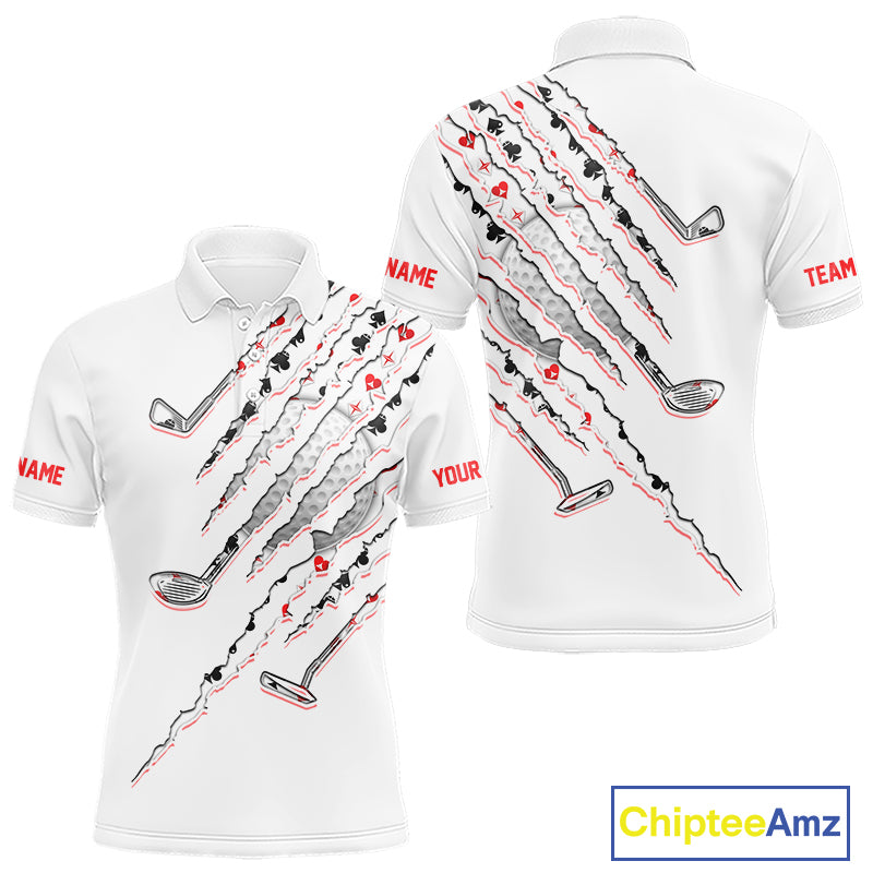 Poker Pattern Golf Polo Shirt For Men Personalized White Golf Clubs Attire, Team Golf Outfit NYN2854