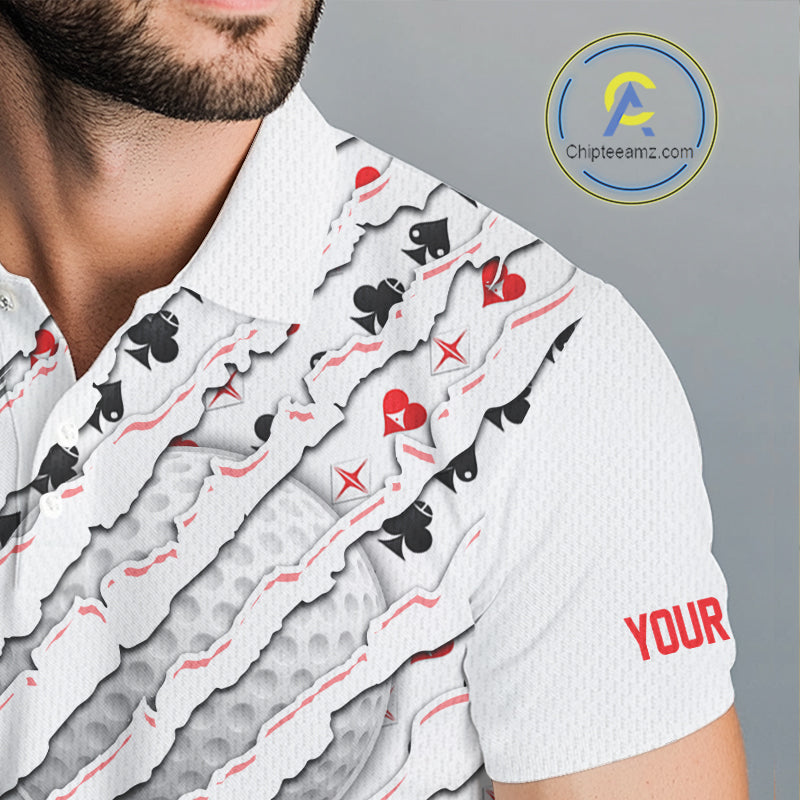 Poker Pattern Golf Polo Shirt For Men Personalized White Golf Clubs Attire, Team Golf Outfit NYN2854