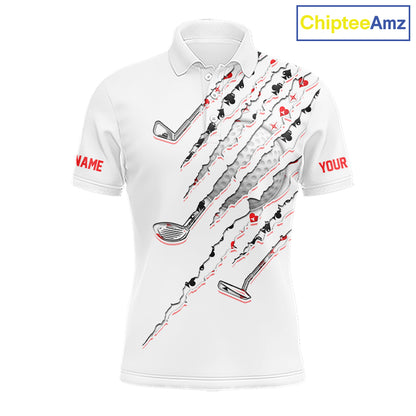 Poker Pattern Golf Polo Shirt For Men Personalized White Golf Clubs Attire, Team Golf Outfit NYN2854