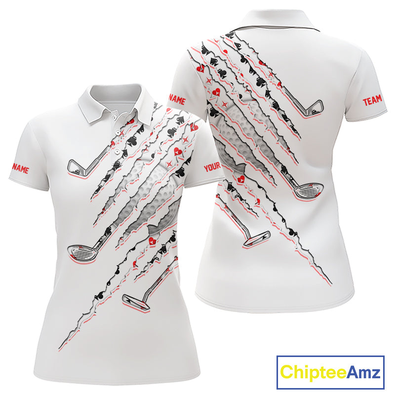 Poker Pattern Golf Polo Shirt For Womens Personalized White Golf Clubs Attire, Team Golf Outfit NYN2854