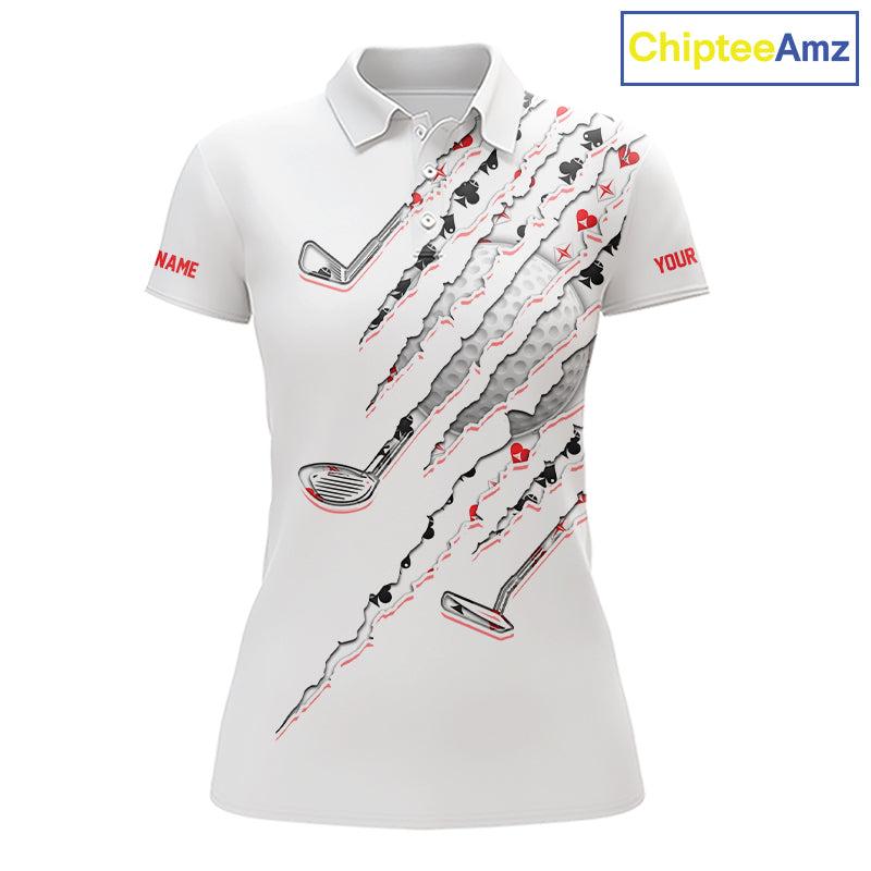 Poker Pattern Golf Polo Shirt For Womens Personalized White Golf Clubs Attire, Team Golf Outfit NYN2854