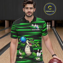 Load image into Gallery viewer, Funny Crocodile Bowling Jersey For Men Personalized Green Strike Lightning Team Bowling Attire NYN3228